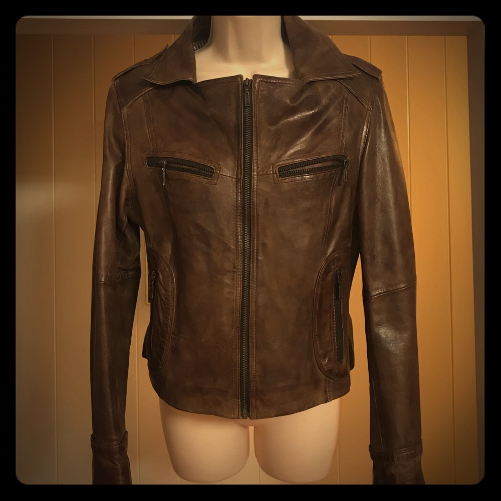 Distressed Brown Leather Jacket